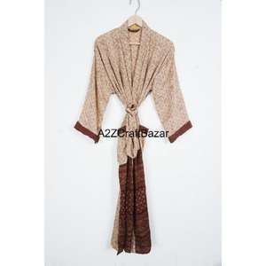 Bata Larga de Seda 100% Hecha a Mano, Elegante, Estilo Boho, con Cuello en V, Cordón Ajustable y Manga Larga para Mujer, Verano - Product Image 6