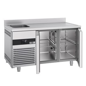 Refrigerador comercial de mostrador PREMIUM - 1430x700mm - con 2 puertas - con fregadero a la izquierda - con soporte - capacidad 270 litros - Product Image 4