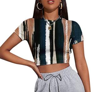 Camisetas cortas de media manga con logotipo personalizado para mujer, camisetas sexis con estampado de LICRA ecológico, venta al por mayor - Product Image 6