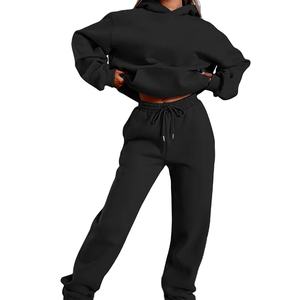 Conjunto de chándal de invierno 100% de algodón personalizado para mujer, conjunto de sudadera y Jogger de gran tamaño de lana de algodón, conjunto de chándal de 2 piezas para mujer - Product Image 4