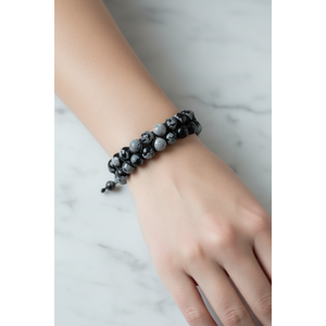 Snowy <b>Obsidian</b> 8mm Double Row Macrame Natural Stone <b>Bracelet</b> - Product Image 3