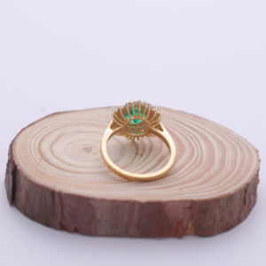 1.49Ct Round <b>Green</b> Emerald Gemstone Halo Ring with 0.49Ct Round Diamonds in 14K Yellow White Rose Gold | Engagement Fine <b>Jewelry</b> - Product Image 4