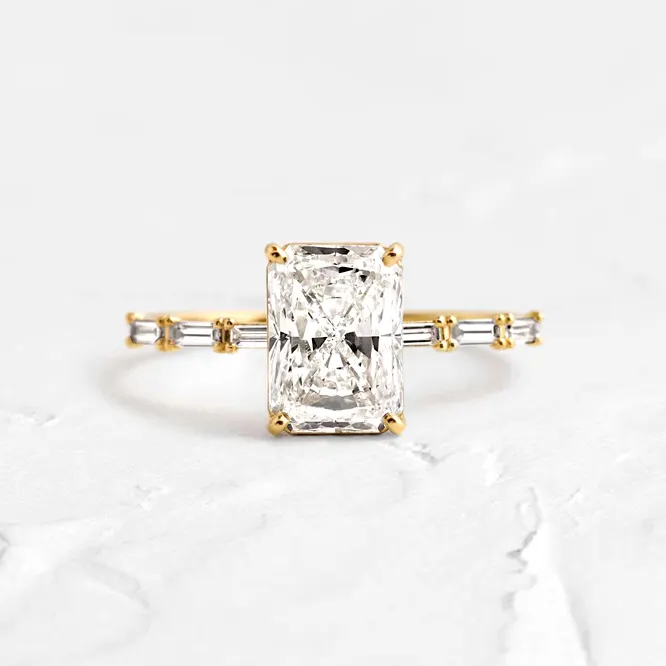 Gioielli personalizzati rettangolo Cubic Zirconia taglio brillante placcato oro diamante matrimonio anello in argento Sterling 925