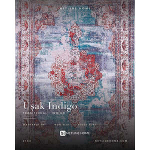 Netline Home Painted Medallion Indigo Blue Traditional <b>Washable</b> <b>Rug</b> - Product Image 6