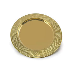 Assiettes de présentation rondes en acier inoxydable argenté avec bord floral, sous-assiettes métalliques pour décorations de table de mariage et de réception - Product Image 3