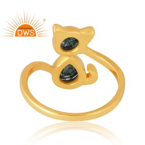 Anillo de piedras preciosas de ágata musgo Natural chapado en oro de 18 quilates de Plata de Ley 925, fabricante de joyería fina Demi - Product Image 2