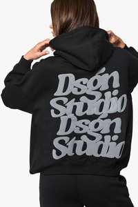 Sweat à capuche en molleton 100% coton pour femme, design unique, noir, épaules tombantes, coupe décontractée, anti-froissement, respirant, imprimé en relief sur le devant - Product Image 2