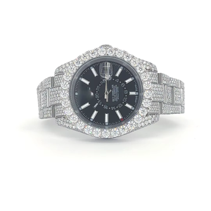 Lujo Calidad Premium Totalmente Iced Out VVS Moissanite Diamante Esfera negra Rhinestone Índices Estilo Hip Hop Reloj clásico para hombre - Product Image 1