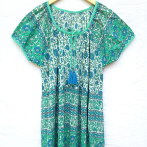 เดรสแม็กซี่ทรงเอไลน์สำหรับผู้หญิงมาใหม่ชุดเดรสยาวผ้าฝ้ายสีเหลืองสีเหลืองพิมพ์ลายสไตล์โบโฮกระดุมธรรมชาติขายส่ง - Product Image 1