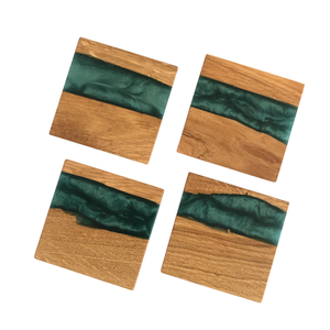 Ensemble de sous-verres en bois de résine avec support fait à la main cadeau unique personnalisé accessoires de table d'art de noël carré personnalisé - Product Image 6