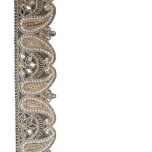 Borde de Encaje de Organza con Bordado Vibrante y Trabajo con Espejo, Paquete de Estilo Dual Hecho a Mano para Vestidos de Novia Étnicos y Prendas - Product Image 1