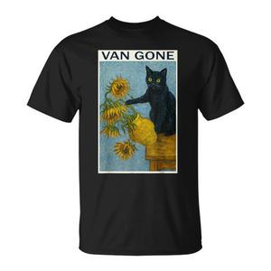 ผลงานศิลปะชื่อดัง "แมวดำกับดอกทานตะวัน" ของแวนโก๊ะบนเสื้อยืดลายแมว สินค้าส่งเสริมการขาย - Product Image 1