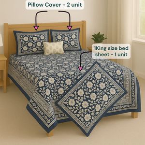 Luxury 100% Pure Cotton Bedsheets King Size Blue Floral Print Hand Block Printed Eco-Friendly 108*108 Inches Bedding <b>Sets</b> - Product Image 4