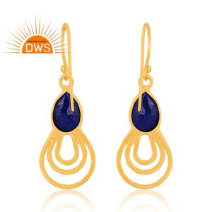Dernier modèle de boucles d'oreilles en argent sterling plaqué or 18 carats avec pierres précieuses en lapis lazuli naturel Fabricant de bijoux - Product Image 4
