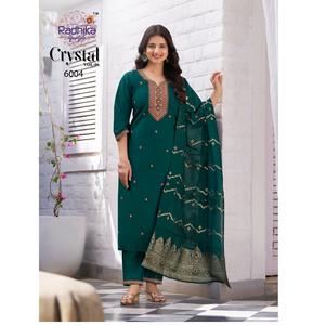 Dernier design traditionnel Roman Silk Kurti Pant Jacquard Dupatta Haute qualité Indian Pakistanais Festival Party Wear Export - Product Image 1