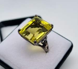 แหวนพลอยเลมอนควอตซ์ธรรมชาติ 22 กะรัต เงินแท้ 925 ชุบโรเดียม ไซส์ 8 US เครื่องประดับทำมือสุดหรู เป็นของขวัญ - Product Image 6