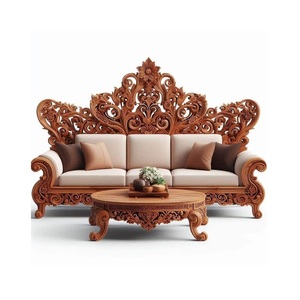 Sofá de madera compacto con asiento acolchado de felpa, marco de madera maciza hecho a mano, perfecto para apartamentos o espacios pequeños - Product Image 6