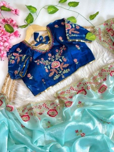 Elegance Dressing Trending Outfit Pure Soft Zimmy Choo Silk Saree Blouse With Heavy Embroidery Sequence Work Indian Exporter - Product Image 3