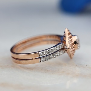 วินเทจ14K โรสโกลด์แลปแหวนเพชรที่ปลูกในห้องแล็บ | แหวนหมั้นอาร์ตเดคโค | แหวนรูปทรงเรขาคณิตที่ไม่เหมือนใคร - Product Image 2