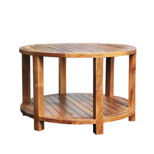 Mesa de centro redonda de madera de teca maciza de color natural, la más vendida, para jardín, resistente a la intemperie. - Product Image 2