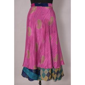 Jupe indienne en soie d'art Robe portefeuille longue Boho pour femme, vêtements de fête et de plage en soie imprimée en poly, style festival vintage - Product Image 2