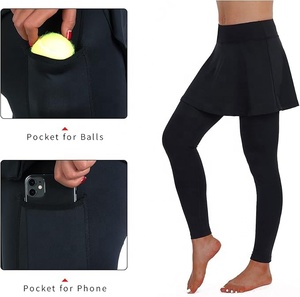 Leggings de yoga noirs taille haute avec jupe superposée, longueur intégrale, sans coutures, en Spandex et Polyester extensible, séchage rapide, anti-bactérien, pour femme - Product Image 3