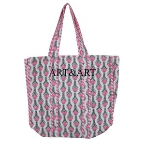 Sac fourre-tout en coton matelassé vintage pour femmes Deux sangles Fermeture ouverte Bandoulière Imprimé en bloc Design tendance Grand - Product Image 1