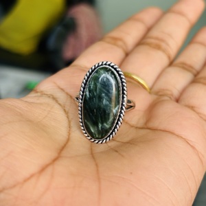 Anillo de Bodas de diseñador de Plata de Ley 925, piedra preciosa de serafinita original, moissanita, precio de fábrica al por mayor para otras ocasiones - Product Image 4