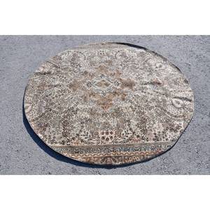 Alfombra de área de lana turca vintage clásica beige y marrón 6,6X6,6 pies rectángulo gran diseño de retazos para pasillo habitación con respaldo de látex - Product Image 3