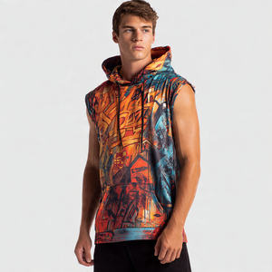 Sublimation <b>Sleeveless</b> Hoodie <b>Men</b> Workout Fitness Wear Printed Hoodies <b>Men's</b> Gym <b>Sleeveless</b> Hood Singlet Top <b>Mens</b> - Product Image 2