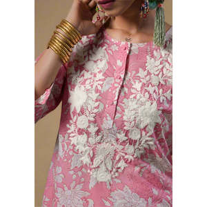 ชุดเซ็ตสองชิ้นปักลายกุหลาบสีชมพูสำหรับผู้หญิง - Product Image 3