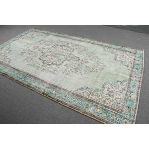 Alfombra Vintage Grande de 5.9x9.8 pies, Alfombra Turca, Alfombra de Lana con Diseño Floral Azul Verde - Product Image 2