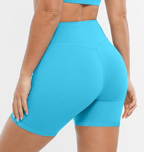 Pantalones cortos deportivos sin costuras para mujer con bolsillos Leggings de cintura alta, sin costuras, cintura alta - Product Image 3