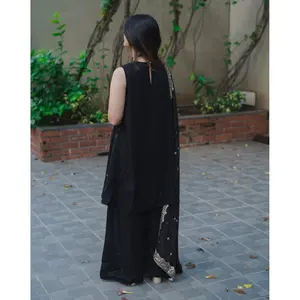 Indian Women'<b>s</b> Hand Embroidered Muslim Soot Black Rayon <b>Suit</b> Set - Product Image 4
