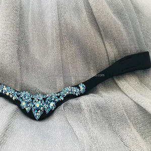 Banda para la frente con diseño personalizado de cristales de plata y turquesa, en forma de U, de cuero negro - Product Image 6