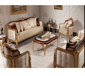 Conjunto de sofá de lujo para sala de estar, conjunto de muebles de madera de teca de aspecto moderno, aspecto dorado, para Villa Real, 7 asientos - Product Image 1