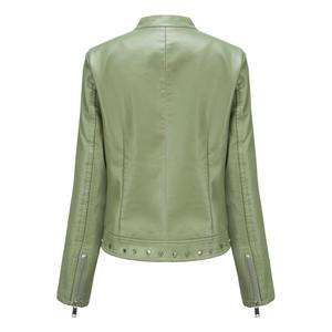 Diseños de moda Classic Biker Jacket Motocicleta Pu Faux Leather Jacket para mujer Slim Fit Leather Coat - Product Image 4
