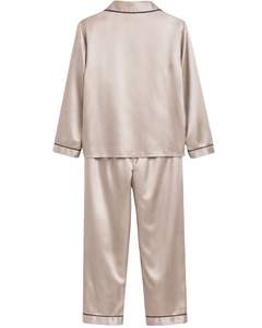 Manufacturer Custom Women Beige Satin Silk <b>Pajama</b> Set Button Down Long Sleeve Sleepwear Luxury Soft Smooth Nightwear Loungewear - Product Image 5