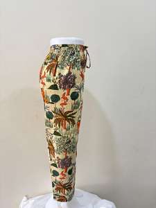 กางเกงผ้าฝ้าย100% พิมพ์ลายดอกไม้สีแดงทับทิมกางเกงเอวยางยืดกางเกงตรงระบายอากาศลูกไม้สำหรับฤดูร้อน - Product Image 2