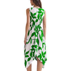 Robe midi sans manches à fleurs, col en V profond, ourlet irrégulier, taille naturelle, légère - Product Image 2