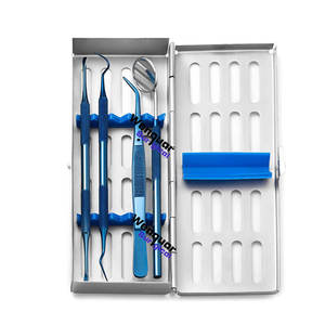 Instrumental de Higiene Dental, Acabado Azul Óxido, 4 Piezas, Acero Inoxidable, Estuche, Pinzas, Espejo, Explorador, Raspador de Sarro - Product Image 1