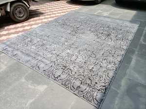 Moderne Indo népalais coton 9x12 noué à la main abstrait en détresse tapis vert Olive Orange bleu tapis Latex support en gros - Product Image 2