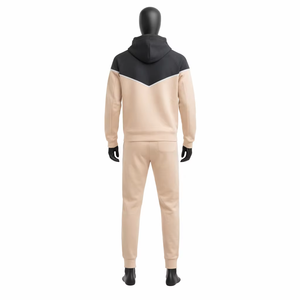 Conjunto Deportivo Unisex con Capucha, Cierre Completo con Cremallera, Estilo Casual para Correr, Color Beige Gris, Algodón, Ropa de Invierno, Secado Rápido, Ligero y Elástico - Product Image 2