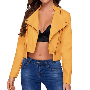 Veste motard respirante en cuir d'agneau véritable jaune pour femme manteau de moto coupe ajustée - Product Image 1