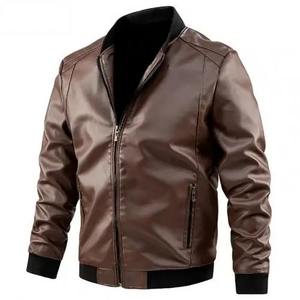 Chaqueta de cuero de piel de oveja de color sólido para hombre abrigo de bombardero de invierno con cremallera abrigo de piel sintética - Product Image 2