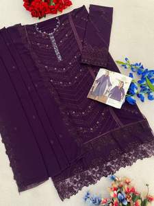 Costume pakistanais en faux georgette lourd avec broderie et séquence, travail de khatli, salwar kameez pour la vente à l'exportation - Product Image 5