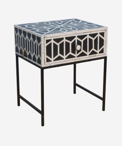 Mini meuble de table demi-cercle support en laiton avec table incrustée d'os prix d'usine indien table basse incrustée d'os de buffle - Product Image 2