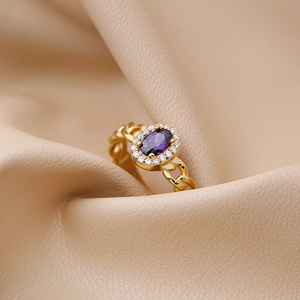 Bague de Zircon en améthyste de forme ovale avec pierre de Zircon, bijoux en argent Sterling 925 - Product Image 4