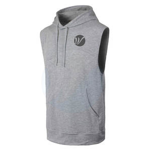 Fitness Wear Solid Color <b>Sleeveless</b> Gym <b>Hoodies</b> Loose Fit Cotton Blended <b>Sleeveless</b> Gym <b>Hoodies</b> - Product Image 1