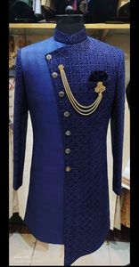 SHERWANI bleu ROYAL NEW--TRENDY avec tissu en soie et également chaussure assortie avec robe pour les tenues de fête/mariage @ 2023 - Product Image 2